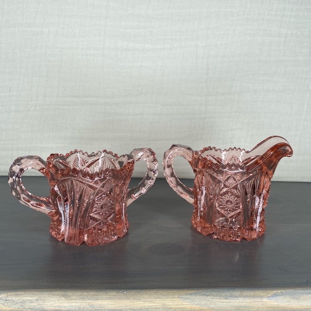 Cream & Sugar Set Pink Depression Glass Imperial Diamond Jewel